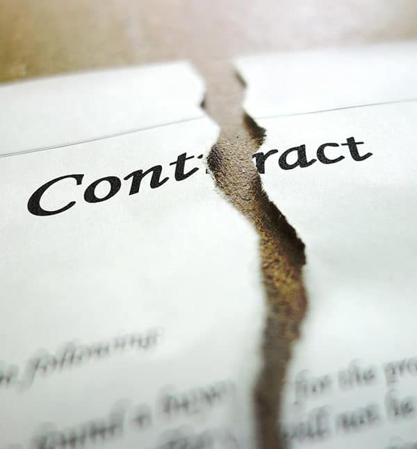 Real Estate And Business Litigation Law Firm - Paper contract torn in half.